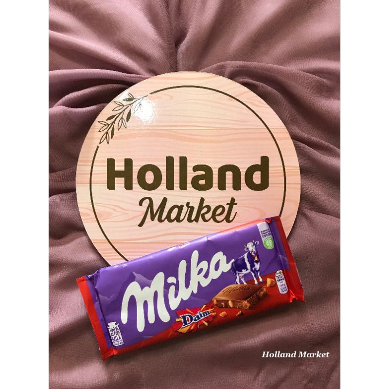 

MILKA COKLAT Varian DAIM (Butiran Caramel) 100gr Orii Belanda