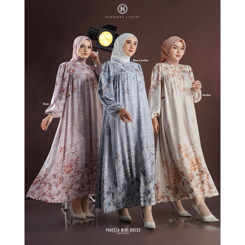 PAVELIA MIDI DRESS, gamis midi, midi DRESS Nadheera, Nadheera LUXURY, Nadheera