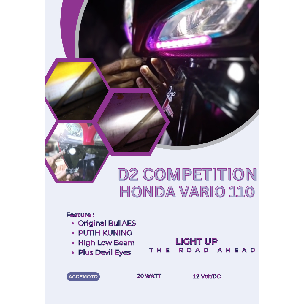 Lampu Led D2 Competition 15watt AES plus Devil Eyes penerangan optimal Honda Vario 110