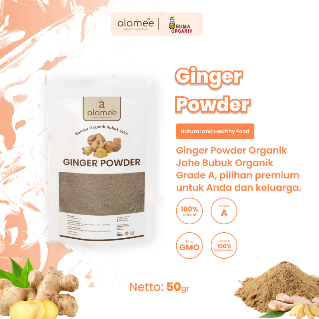

Jahe Bubuk Ginger Powder Rempah Rimpang Murni Asli Tanpa Campuran 50gram