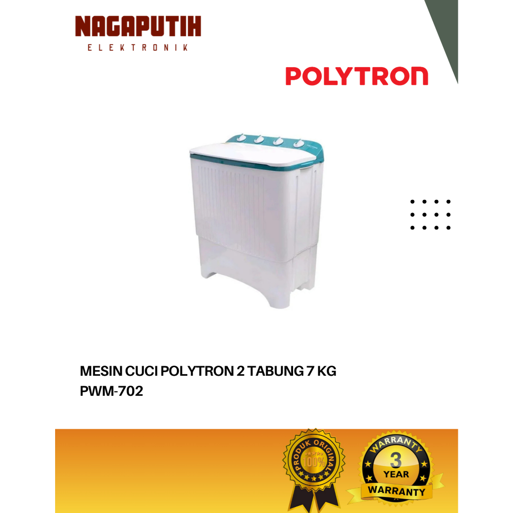 MESIN CUCI 2 TABUNG 7 KG POLYTRON SEMI AUTO PWM-702 GARANSI RESMI