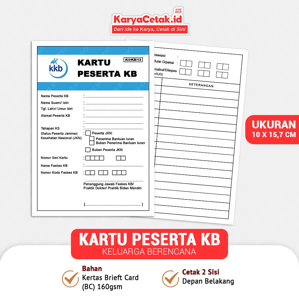 

Kartu Peserta KB / Kartu Keluarga Berencana / Kartu Cetak Bolak Balik