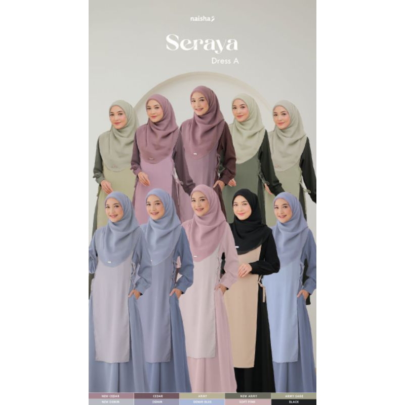 Naisha - Seraya Dress 2in1 (A) All Variants | seraya Family Set | Gamis | Pakaian Muslim Wanita