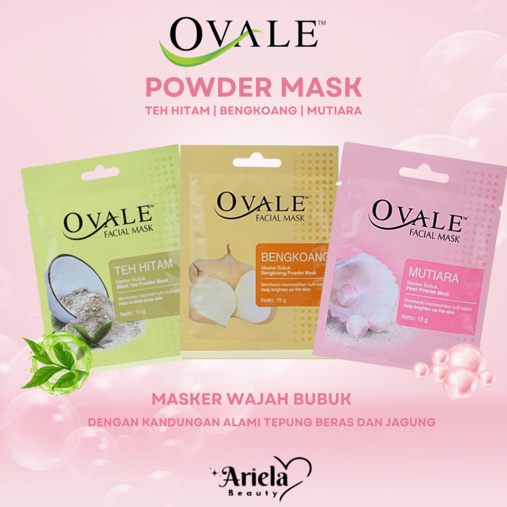 OVALE Face Mask Powder | Masker Bubuk 10gr | Bengkoang | Mutiara | Teh Hitam