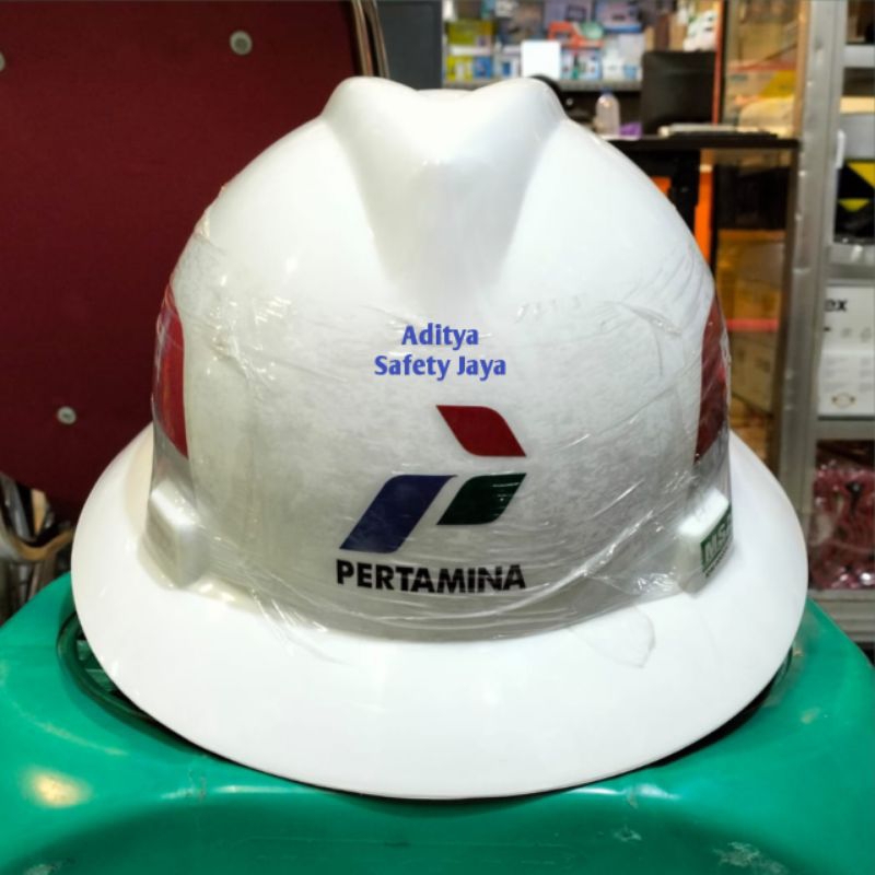 Helm Safety MSA Fullbrim Pertamina Fullset - Helm Safety Pertamina Berkualitas