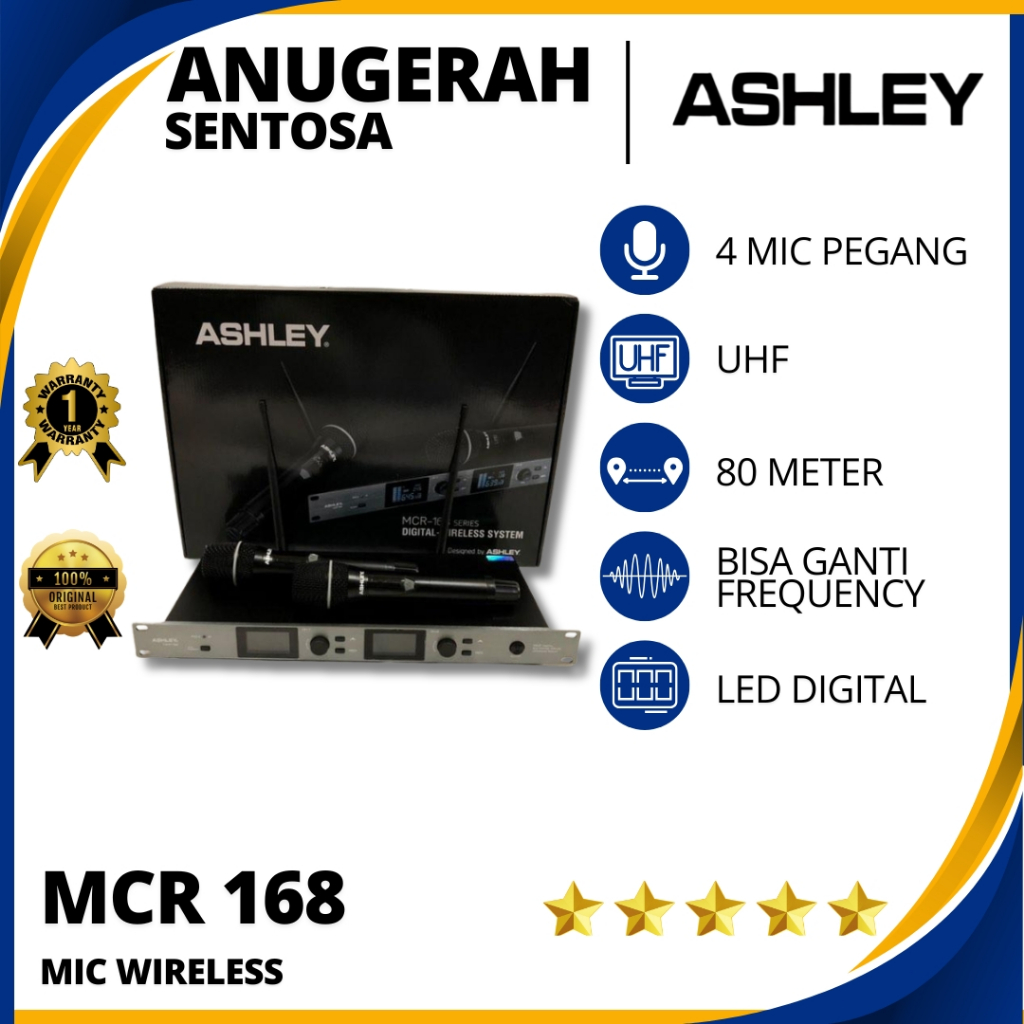 Microphone Wireless Ashley MCR 168 Original (isi 2 mic pegang)