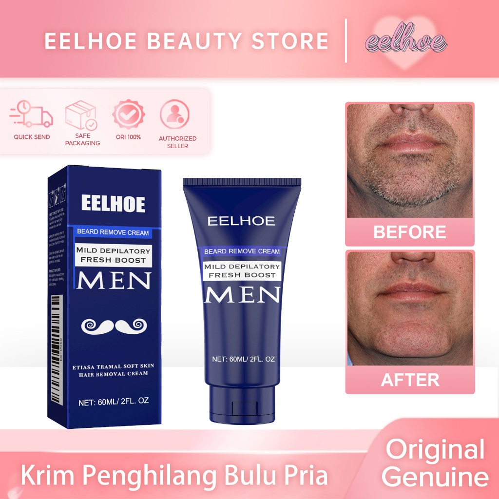 EELHOE Krim Penghilang Bulu Jenggot Perontok Brewok 60ml Krim Penghilang Bulu Pria Obat Penghilang B