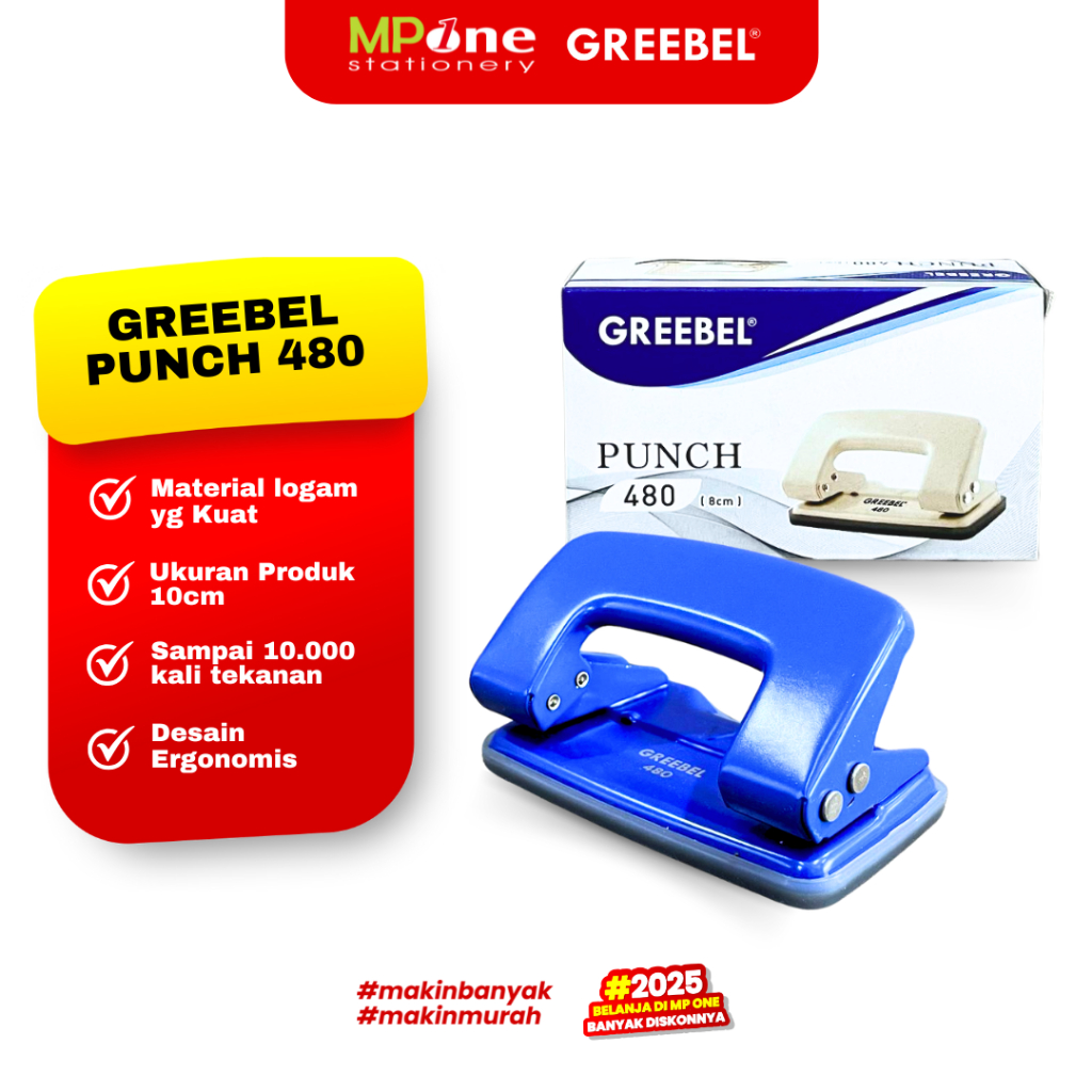 

Greebel Pembolong Kertas 2 Lubang 480 / Paper Punch 480 Warna GREEBEL