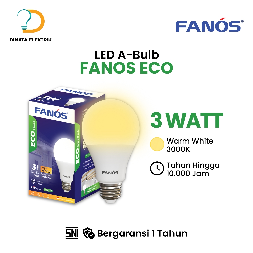 LAMPU BOHLAM LED FANOS ECO 3W CAHAYA KUNING GARANSI 1 TAHUN