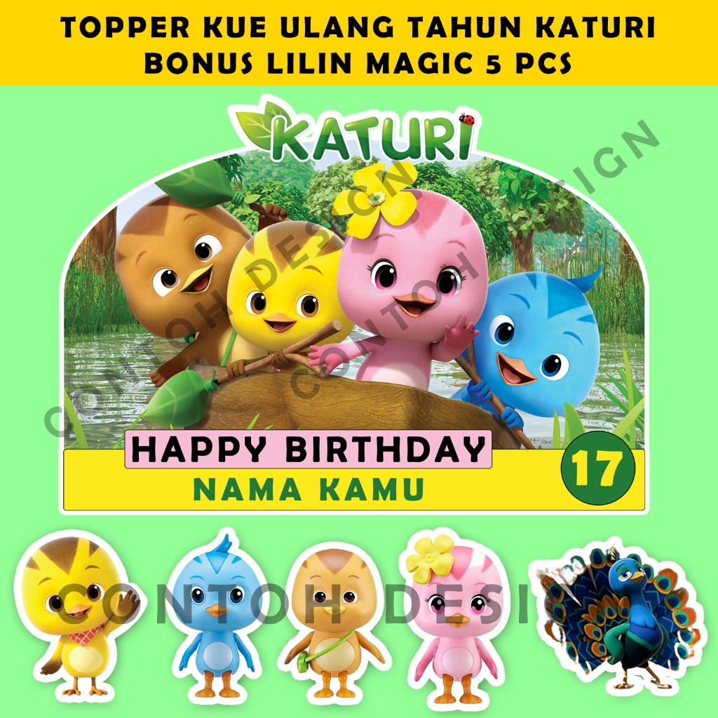 

Topper Kue Ulang Tahun Katuri Free 5 Lilin | Dekorasi Kue Ulang Tahun Anak Katuri Custom Nama