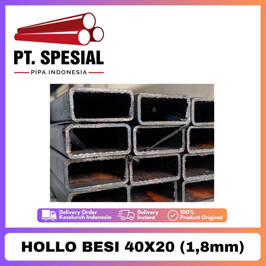 Besi Hollo 4x2 / Hollow Hitam / Hollo Besi 40x20 Tebal 1.8mm - 09