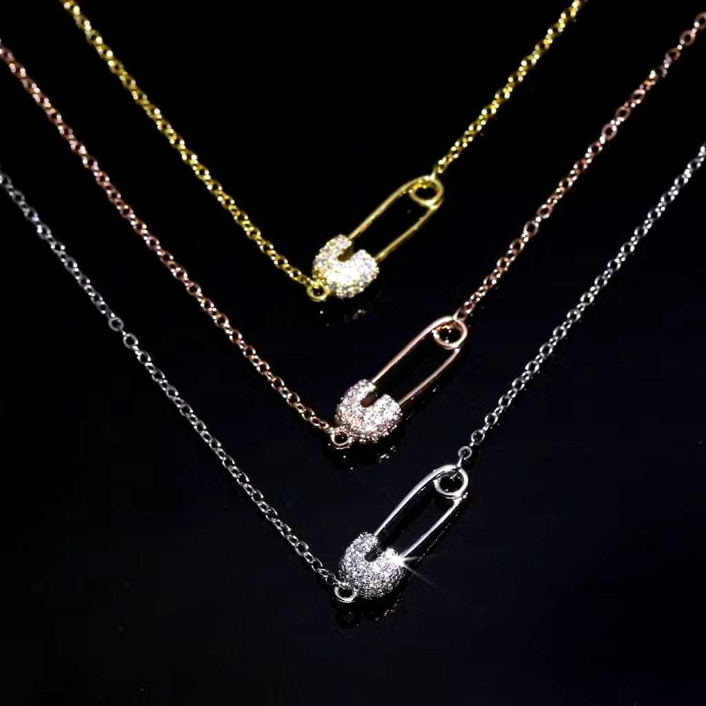 Safety pin necklace kalung titanium anti karat tidak menghitam