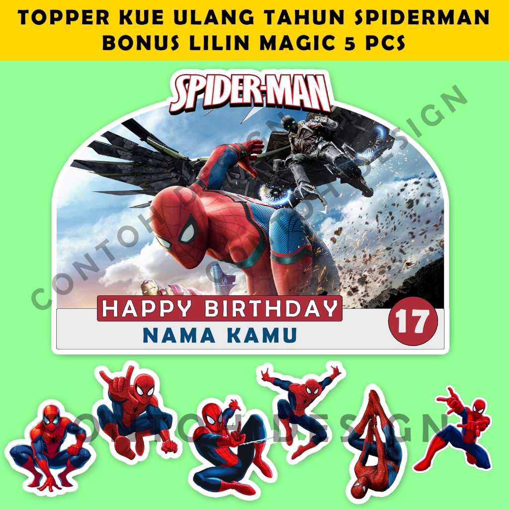 Topper Kue Ulang Tahun Spiderman Free 5 Lilin | Dekorasi Kue Ulang Tahun Anak Spiderman Custom Nama