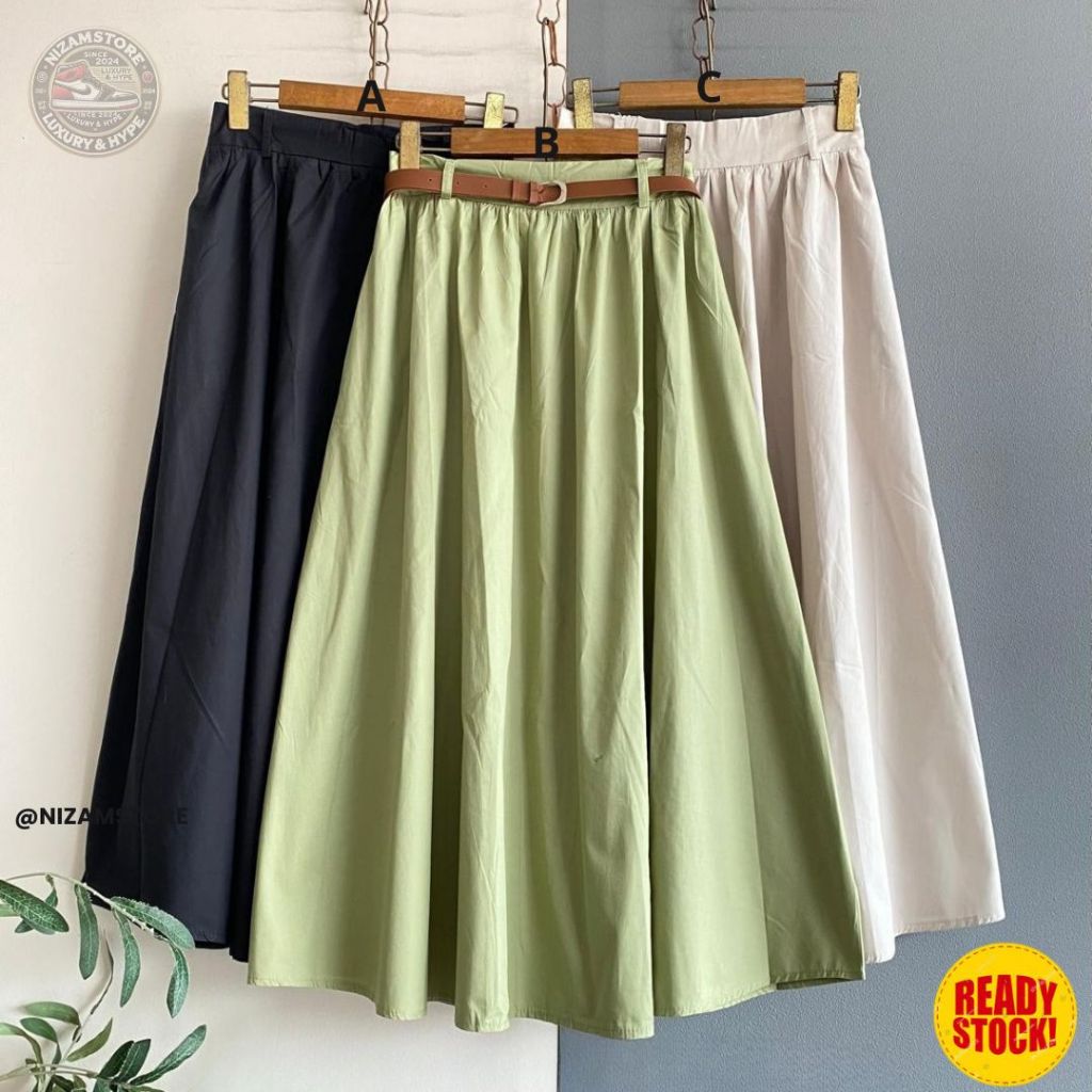 Nizamstore Rok Katun Poplin dengan Sabuk – Model A-Line, Fit XL