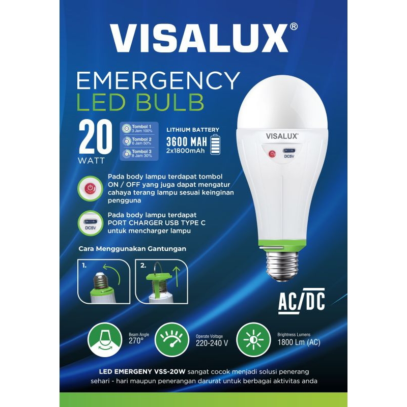 Lampu LED Emergency 20watt Visalux/Lampu LED  Visalux AC/DC 20watt