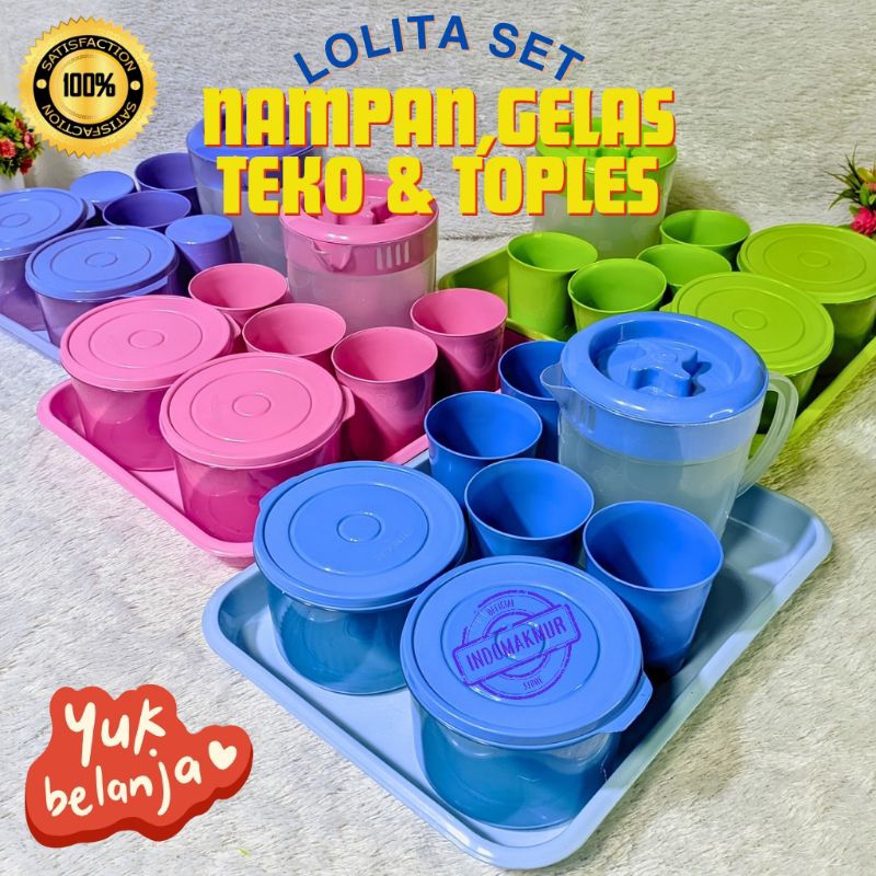 Set Lolita 8in1 Teko, Gelas, Toples Dan Nampan Plastik Food Grade - Tea