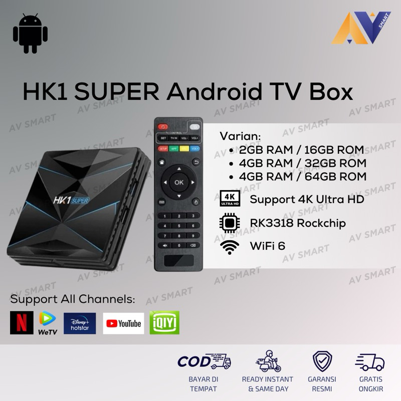HK1 Super Android TV Box 2GB/16GB RAM, 16GB/32GB/64GB ROM