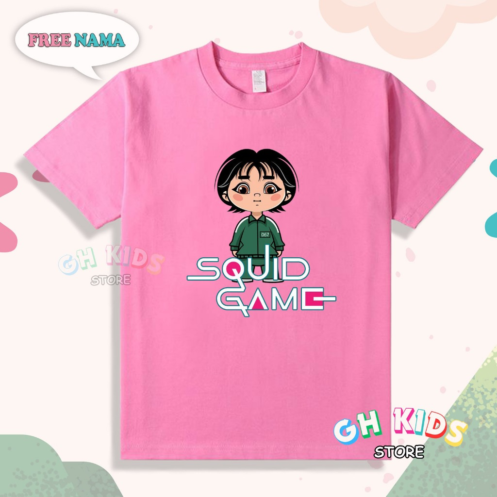 Tshirt Anak Perempuan Karakter Squid Game 2 Player 067 Baju Anak Bahan Combed 30 s Free Nama - Gh Ki