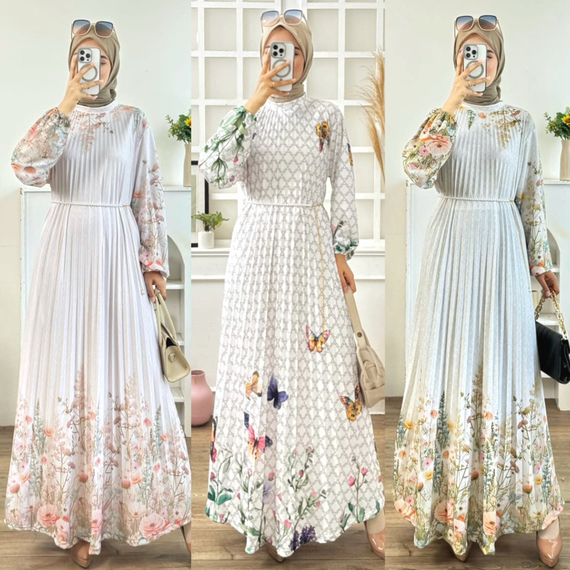 Baju Gamis Wanita Set 2In1 Terbaru 2025 Maxidress Ghamis Putih Busui Istri Games2025 Idul Fitri Dres