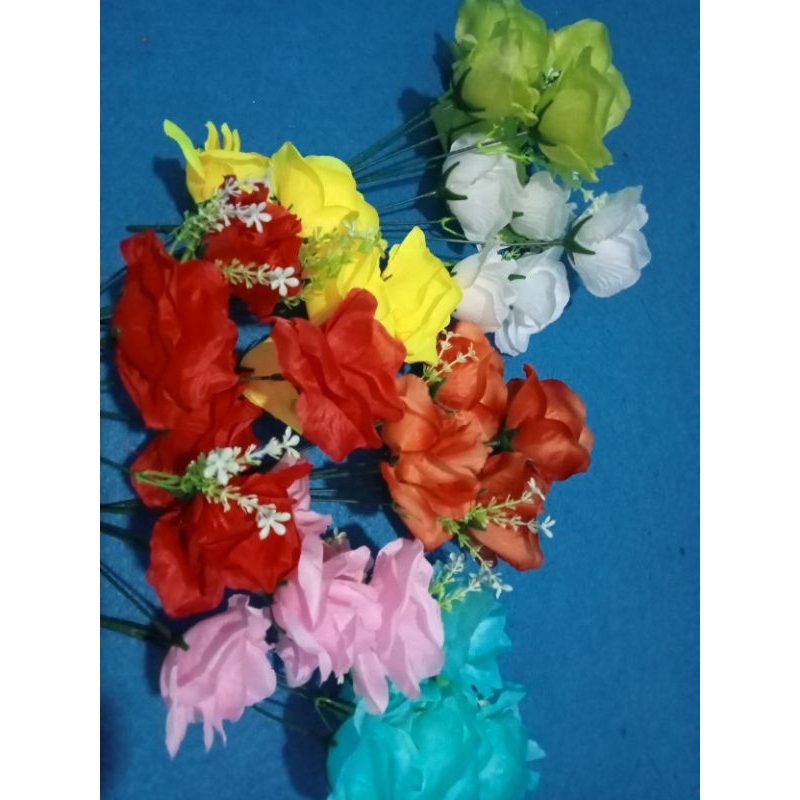 bunga plastik, bunga mawar jumbo 5 cabang tinggi 37cm