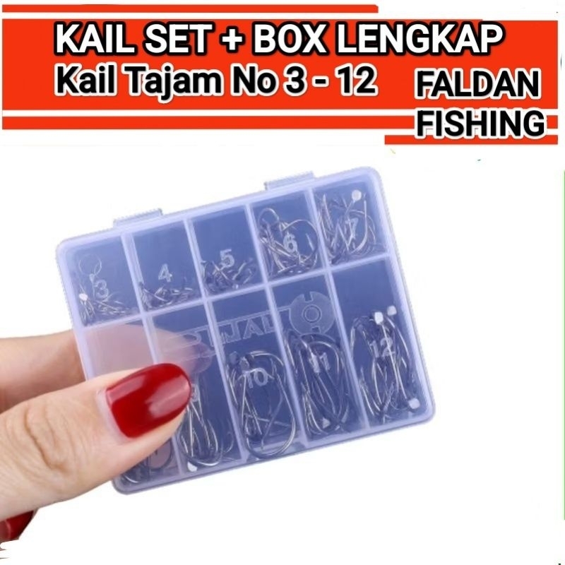 Satu Set Kail Box Kail Tajam No 3-12/ Long Handle Isi 70 Pcs Bahan Carbon