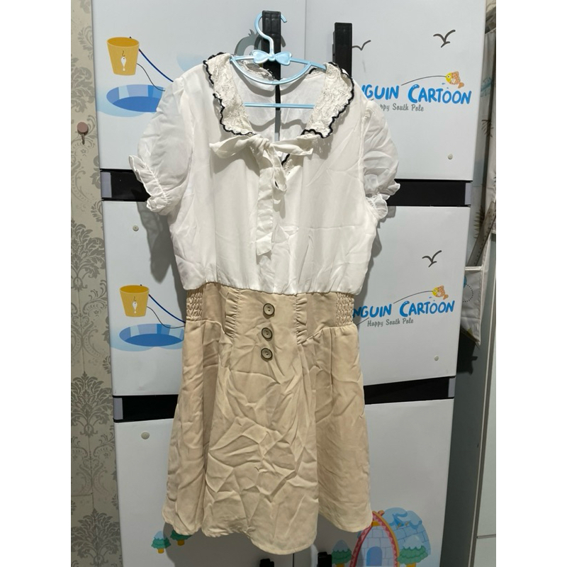 dress ala korea lucu girlband mini preloved white