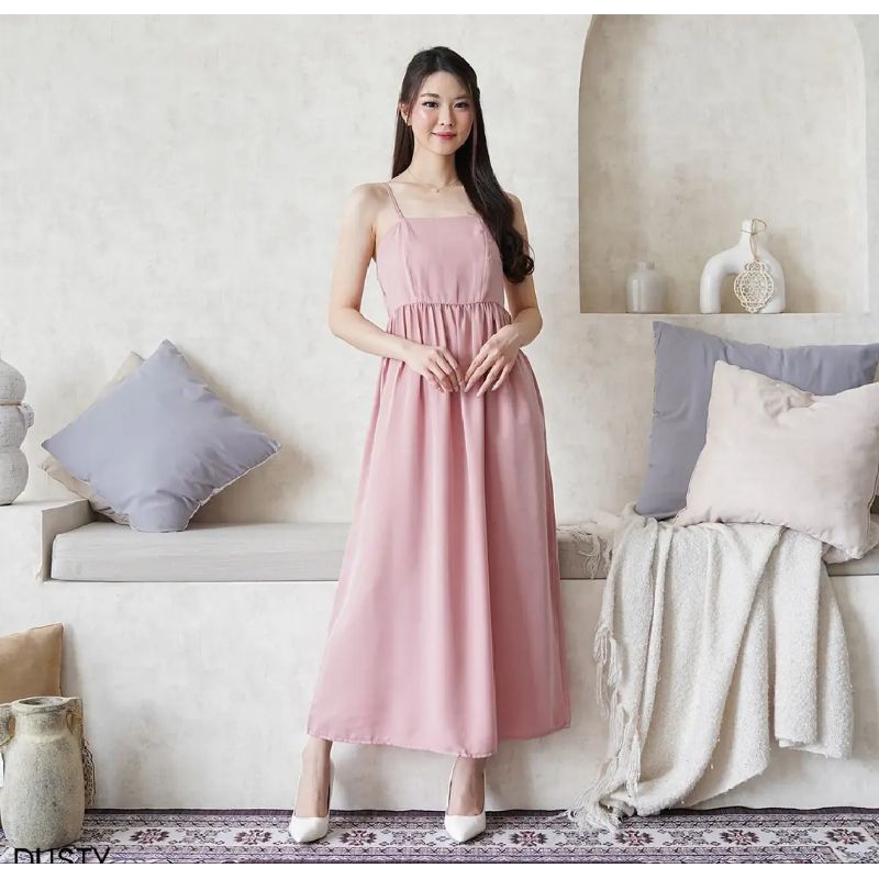 Long dress gijel wanita polos tanpa lengan Casual poplin silky