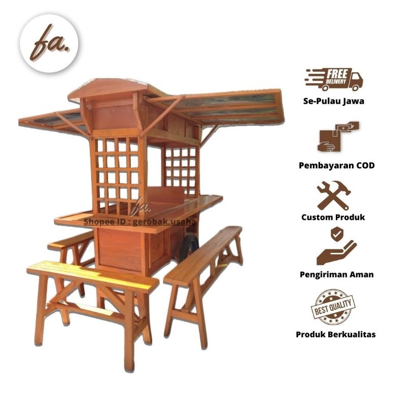 Gerobak Angkringan Jepang Atap Lipat Mahoni Murah