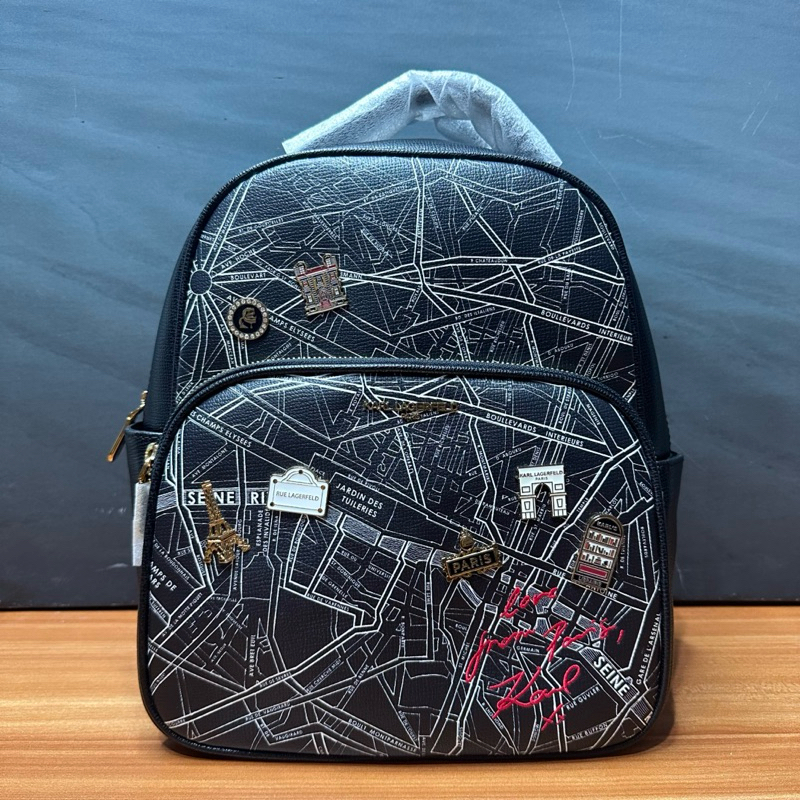 Karl Lagerfeld Maybelle backpack ransel print & pins no pricetag SPLIT