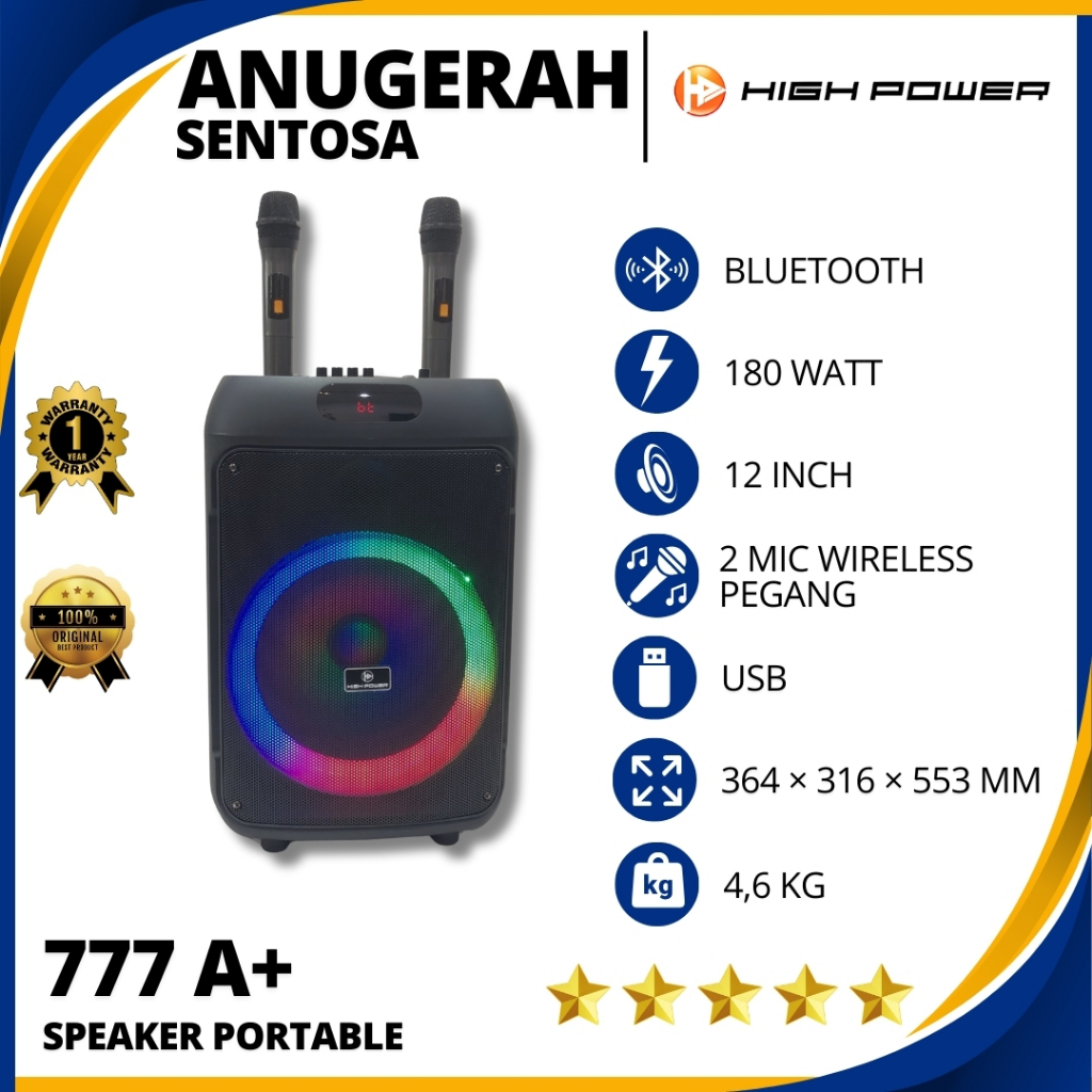 Speaker Portable Wireless Bluetooth High Power Ukuran 12 Inch Original