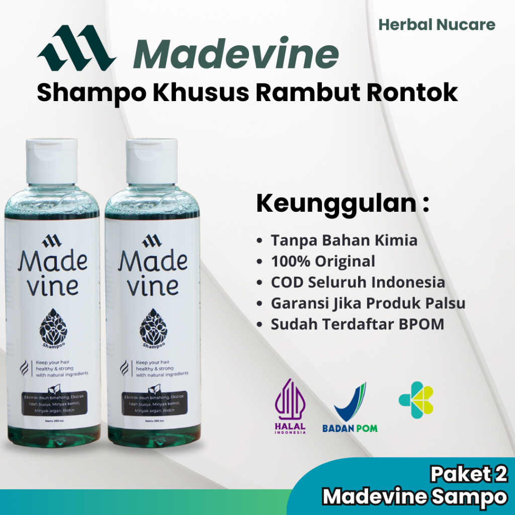 Madevine Shampoo Khusus Perawatan Rambut Rontok Sudah BPOM | Paket 2 Pcs