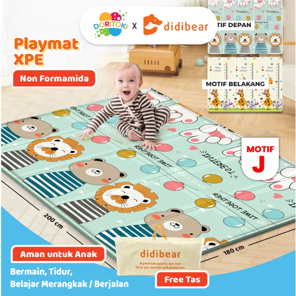 Doritoki X Didibear Playmat Bayi Lipat XPE Matras Merangkak Anak Karpet Busa Tebal Premium 180x200 P
