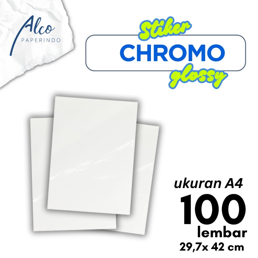 

Sticker Stiker A4 (21x29,7cm) isi 100 pcs Chromo Glossy TOP QUALITY