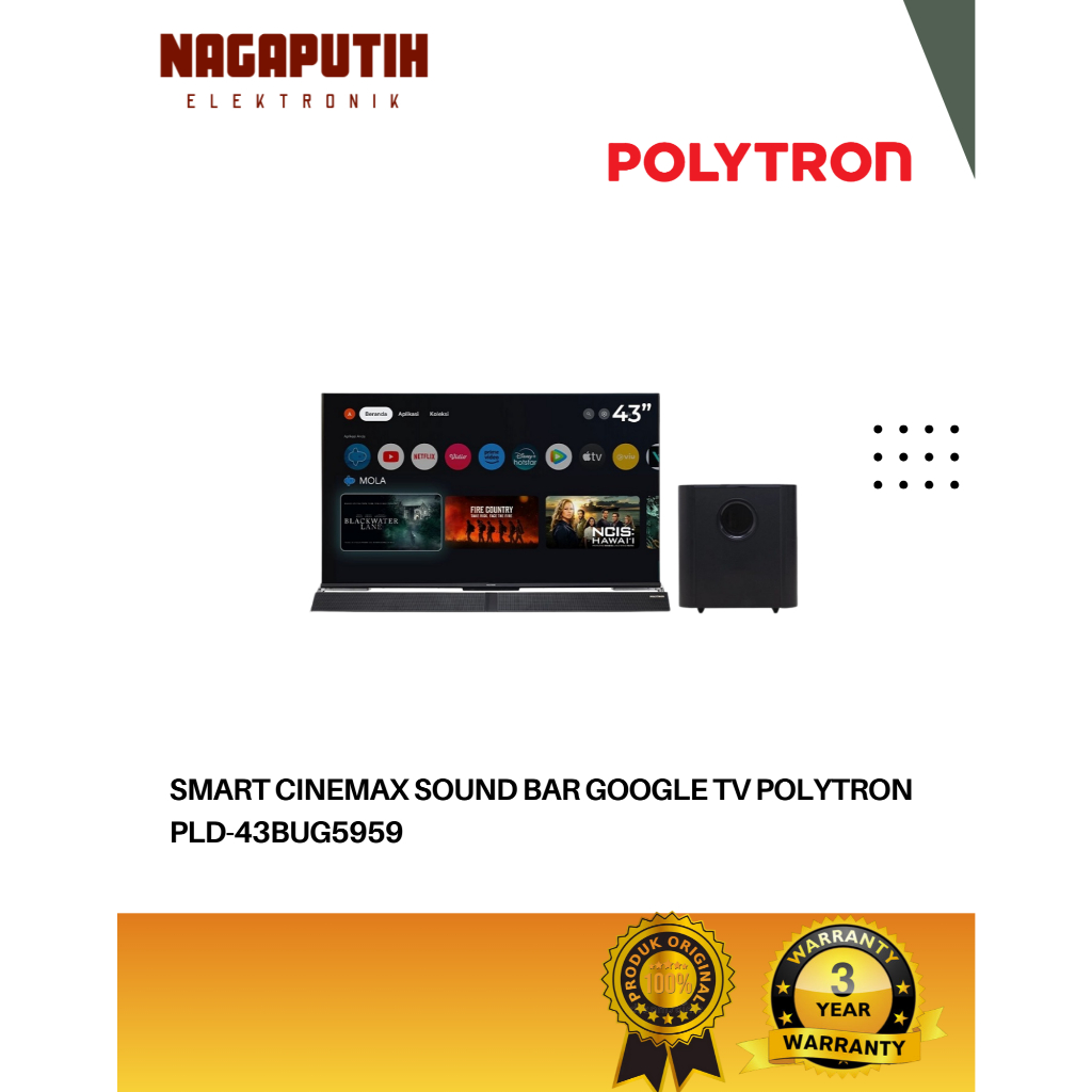 POLYTRON Google TV 4K UHD Soundbar 43 Inch PLD-43BUG5959 Smart Cinemax Garansi Resmi