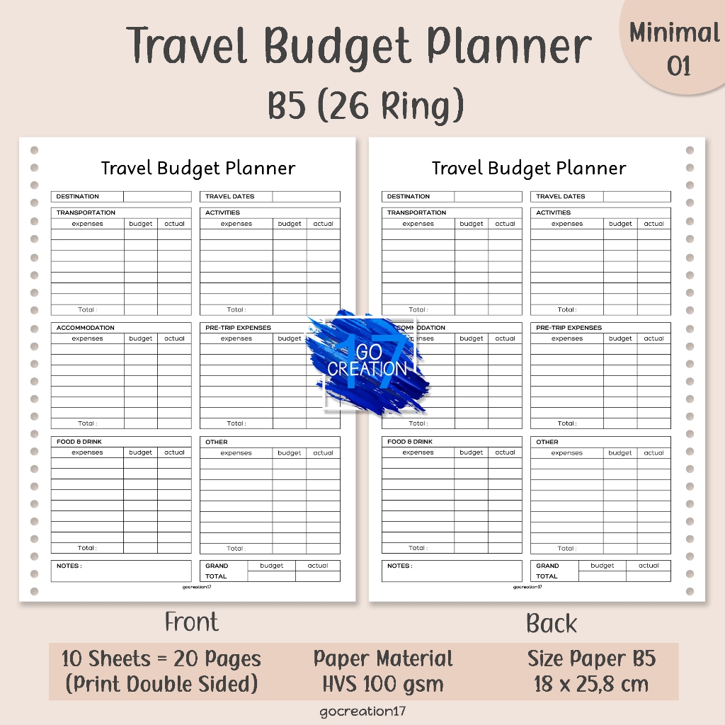 

Buku Planner Kertas Isi Travel Budget Plan Simple Minimalis B5