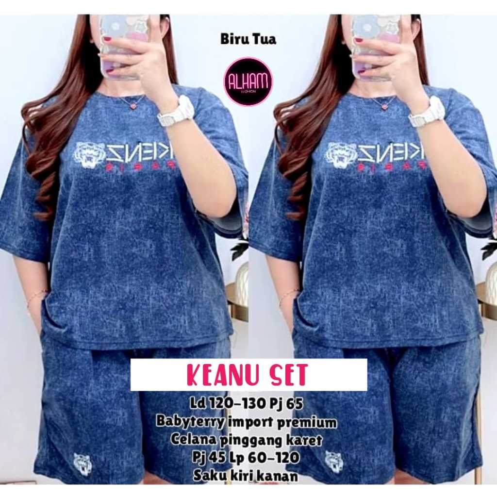 SETELAN KAOS WANITA LENGAN PENDEK JUMBO LD 120 PAKAIAN WANITA SETELAN CELANA PENDEK TERBARU