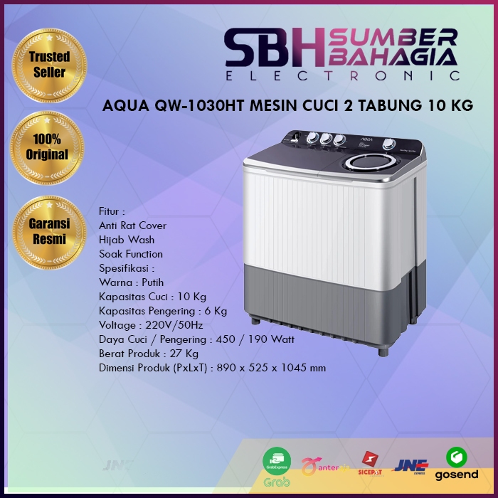 AQUA QW-1030HT MESIN CUCI 2 TABUNG 10 KG  (NEW) (KHUSUS BANDUNG)
