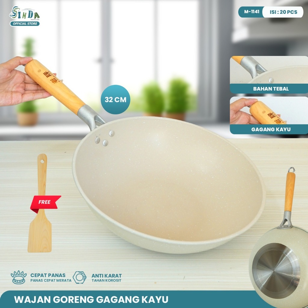Wajan Penggorengan Anti Lengket Ukuran Diameter 32cm / Wajan Gagang Jumbo Diamond Wok pan - Wajan Pe