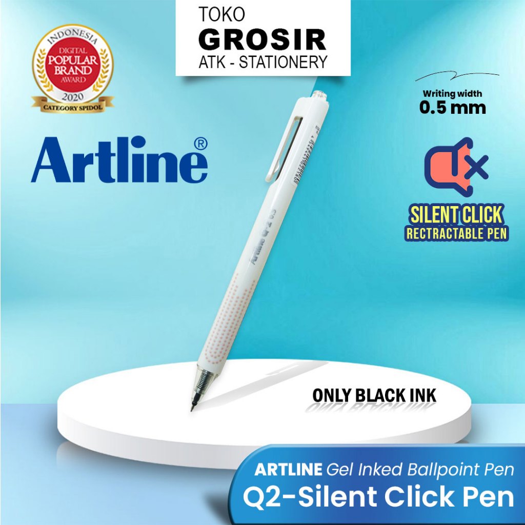 

Silent Click Bolpoin Q-2 / Retractable Pen 0.5 mm Black Ink / Artline Q2 Gel Inked Ballpoint Pen EGB-S2830