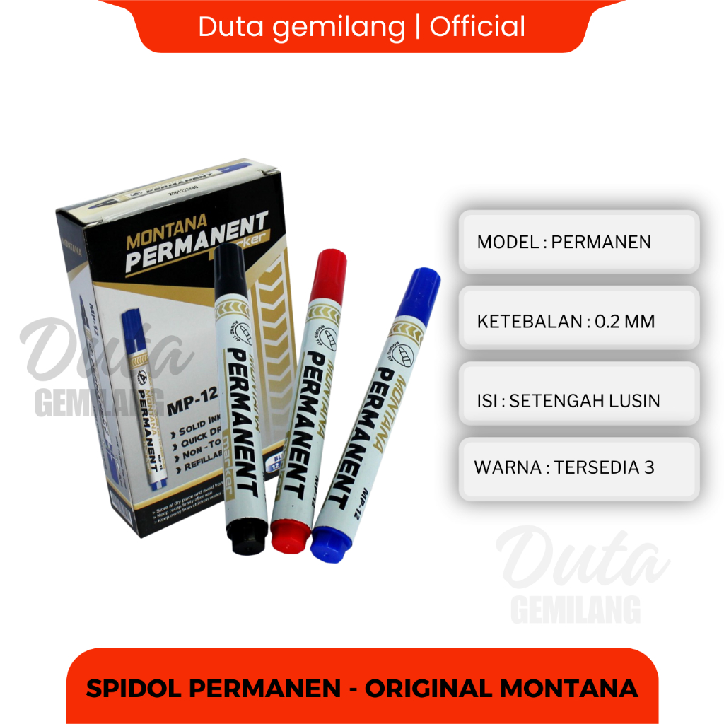 

Spidol Marker Montana Mp-12 Ori / 1 Pak Spidol Permanen / Spidol Bisa Isi Ulang / Duta Gemilang