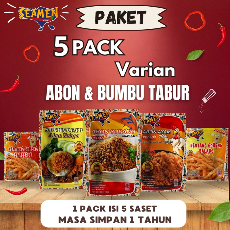 

PAKET 5 PACK VARIAN ABON & BUMBU TABUR SEAMEN FOOD