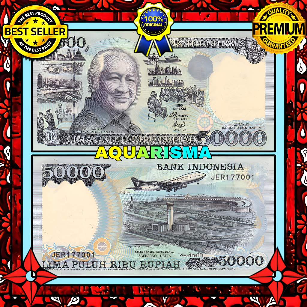 KOLEKSI NUMISMATIK - KERTAS UANG KUNO 50000 RUPIAH INDONESIA SOEHARTO 1995