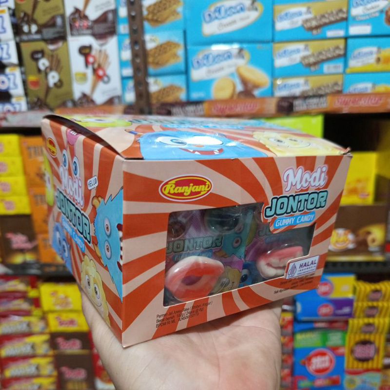 

Ranjani Modi JONTOR gummy candy permen bentuk bibir mata 1 box 24 pcs