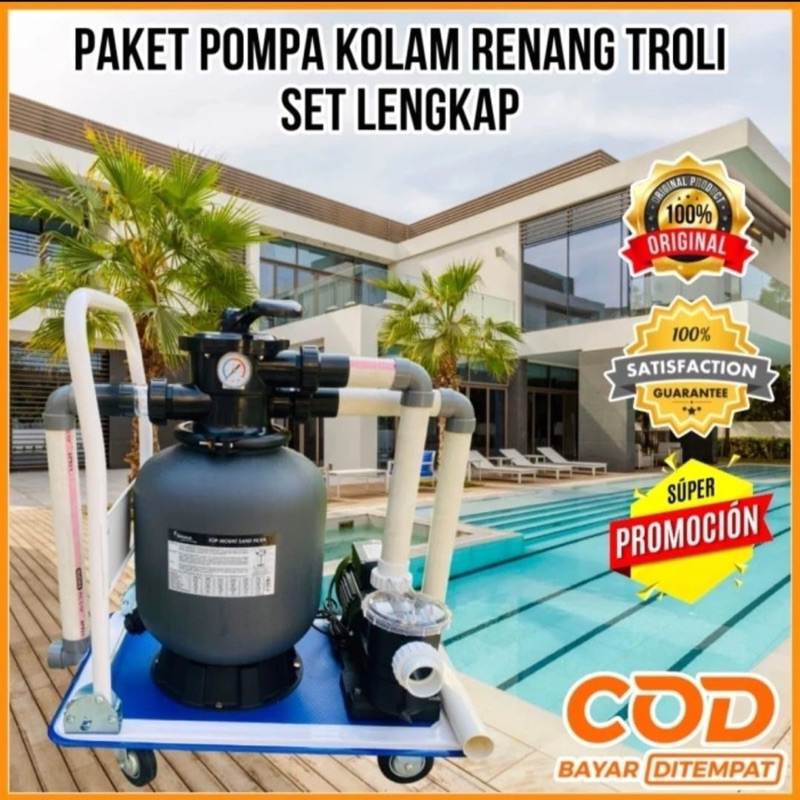 Mesin Paket Pompa Kolam Renang 1Hp Set Troli Mesin Vacum Kolam Renang