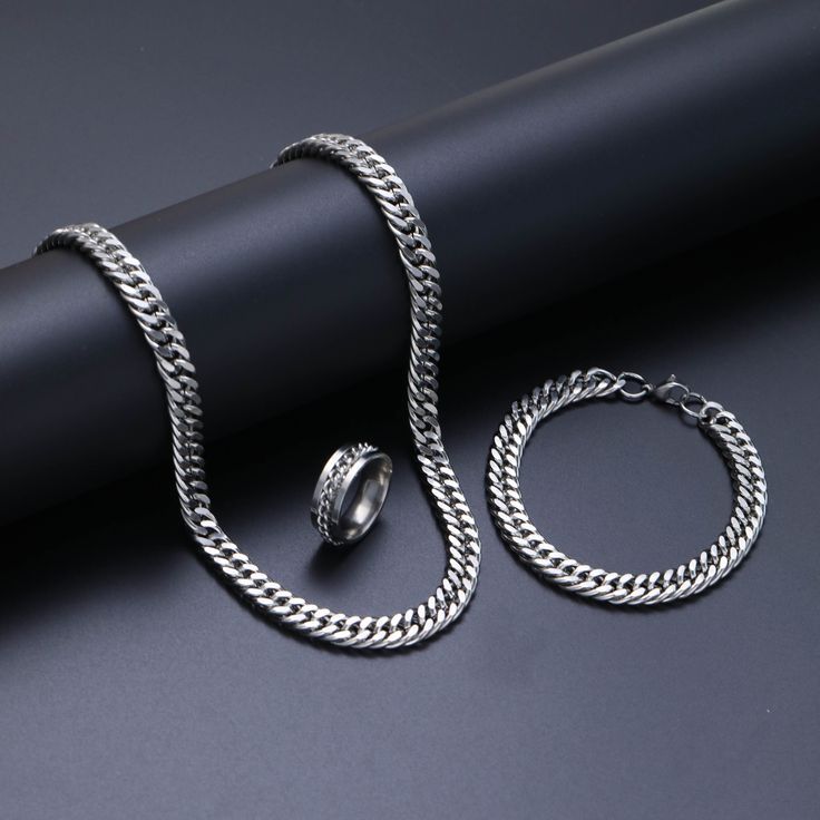 ORIGINAL Beli kalung Pria Wanita free gelang Gratis Cincin Titanium Spiner Rantai Double Jumbo Anti