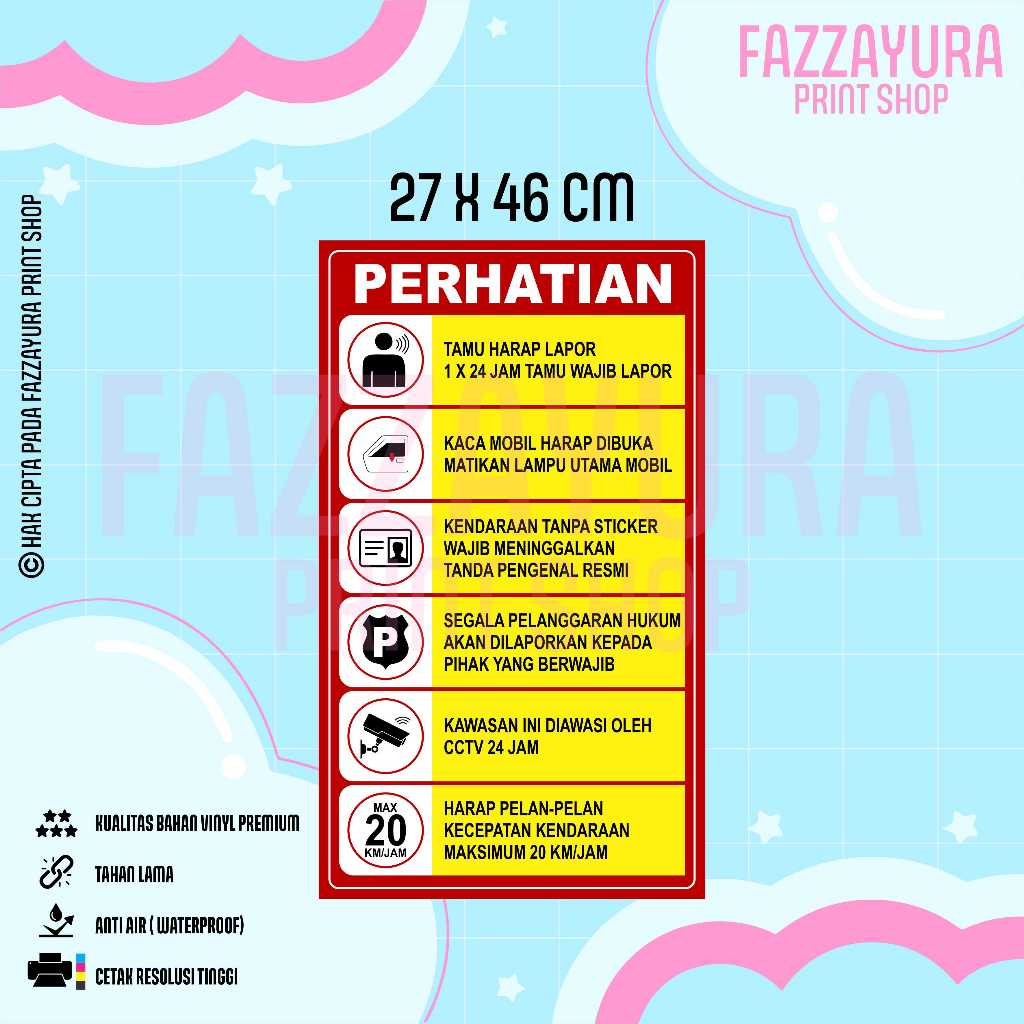 

STICKER ATURAN TAMU MASUK KOMPLEK 27 X 46 CM