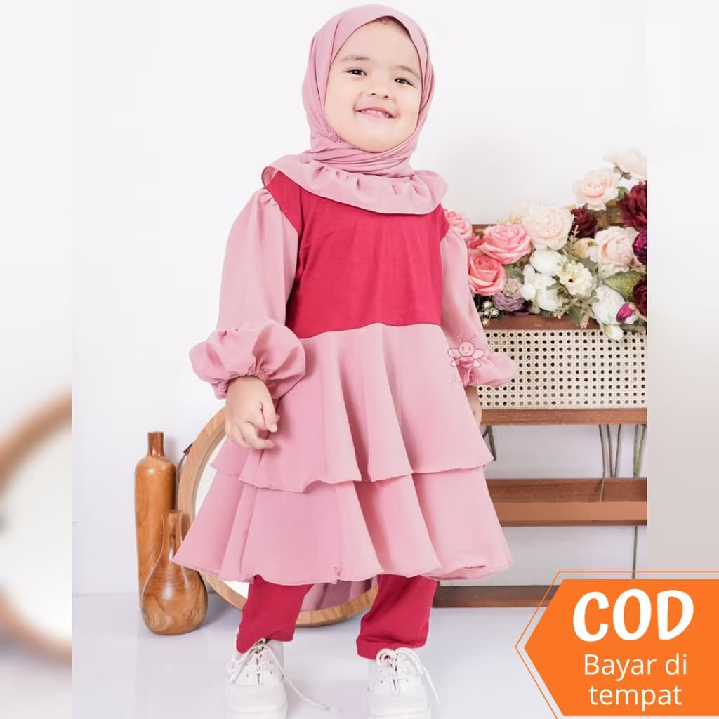 Clara One Set By Elbi - Littlebeeboutique - Baju Muslim Anak Kekinian | Outfit Anak Korean Style