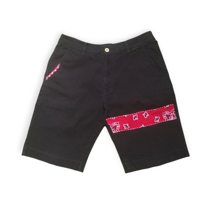 Black Short Pants Denim Paisley Sashiko Patches | Celana Pendek Denim | Celana Pendek Santai | Celan