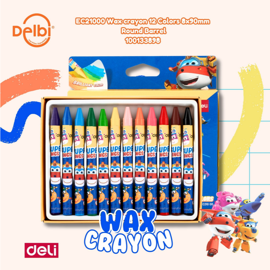 

E000 Wax crayC21on 12 Colors 8x90mm Round Barrel DELI KRAYON WARNA