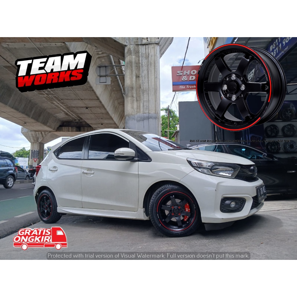 PELEK VELG DAN BAN RING 15 MOBIL HONDA BRIO HSR RAI-S3 R15 LEBAR 6.5 BALCK RED PLUS FORCEUM D800 SIZ